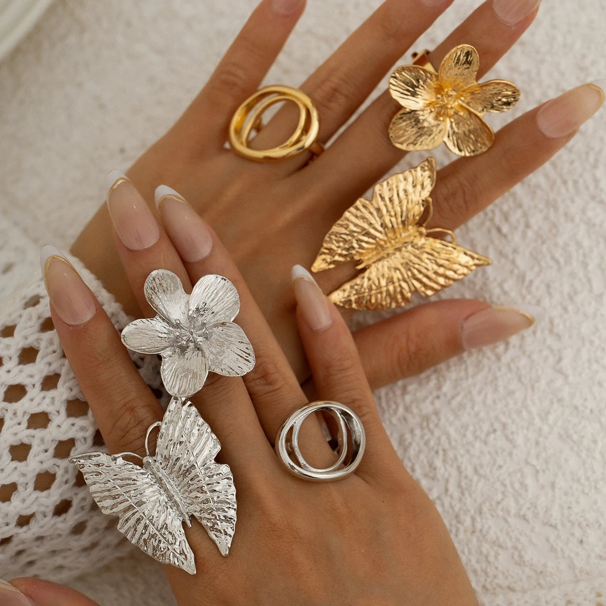 5 Styles Creative Boho Metal Butterfly Flowers Ring for Women 2025