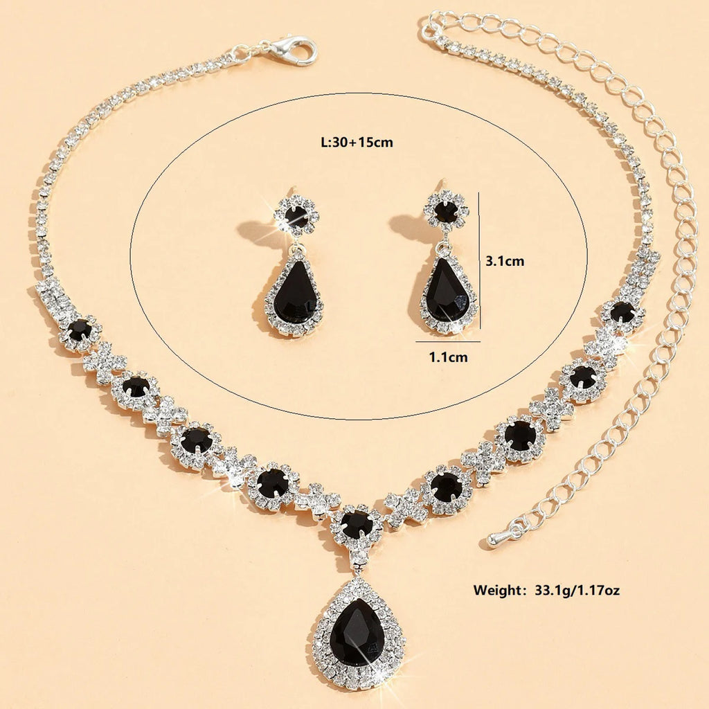 3PC Women's Trendy Copper Claw Chain Series Water Drop Gem Necklace Earrings Jewelry Set Wedding Banquet Party Holiday Gift