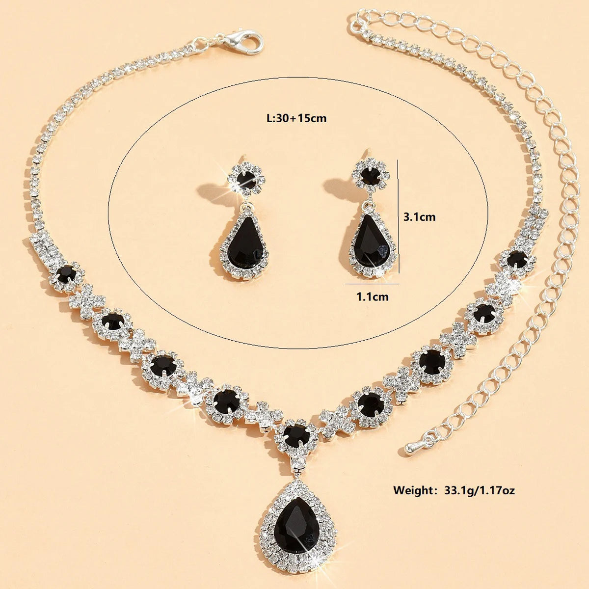 3PC Women's Trendy Copper Claw Chain Series Water Drop Gem Necklace Earrings Jewelry Set Wedding Banquet Party Holiday Gift