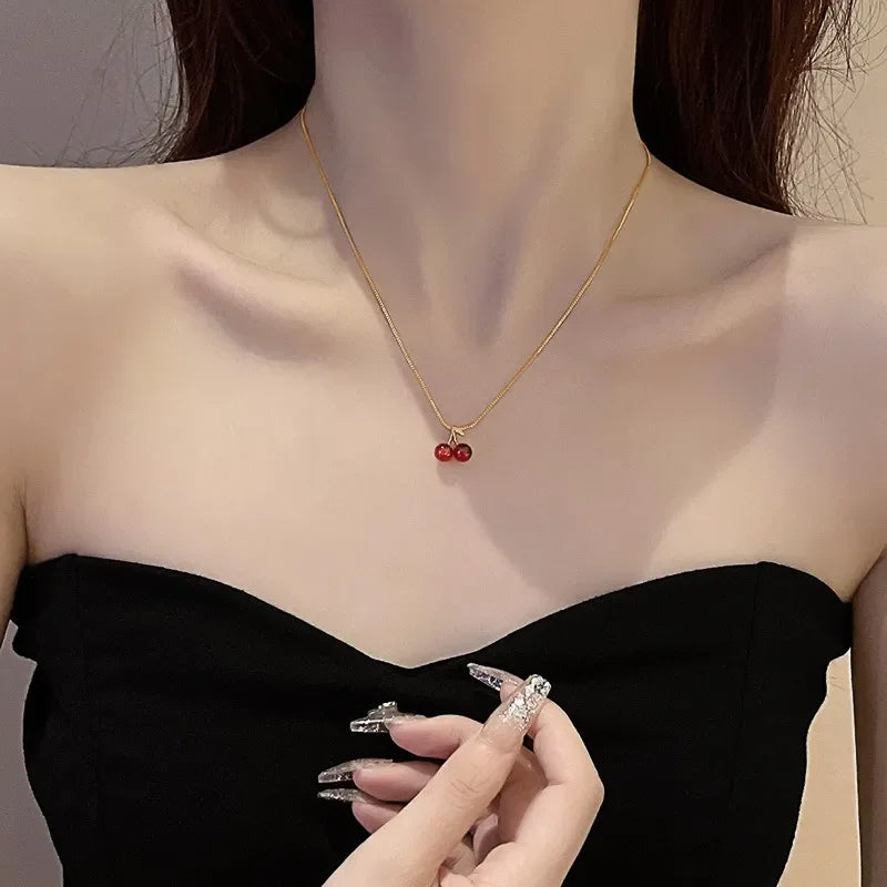 Red Cherry Pendant Necklaces
