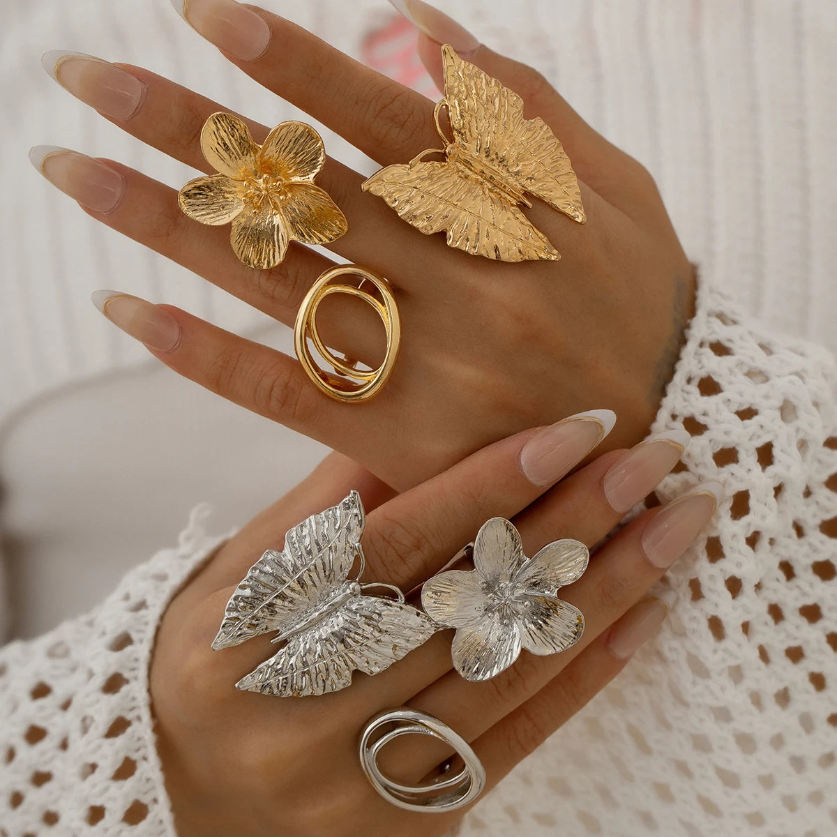 5 Styles Creative Boho Metal Butterfly Flowers Ring for Women 2025
